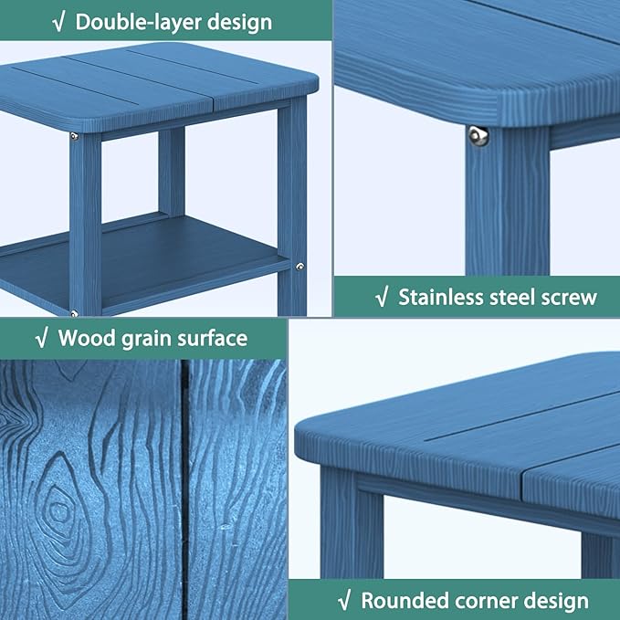 Patio Side Table, Outdoor HDPE Adirondack End Table for Patio,Outdoor Side Table for Backyard, Garden, Pool, Lawn,Navy