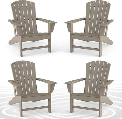 BRIOPAWS Oversized Adirondack-Chairs-Set of 4 | HDPE Plastic | Fire Pit Chair | Wood Grain | All Weather | for Deck Outdoor Poolside Campfire