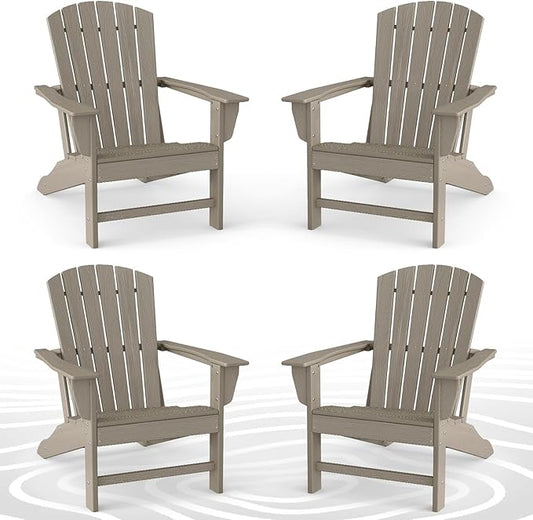 BRIOPAWS Oversized Adirondack-Chairs-Set of 4 | HDPE Plastic | Fire Pit Chair | Wood Grain | All Weather | for Deck Outdoor Poolside Campfire