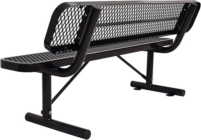 4FT Outdoor Metal Bench with Backrest & Portable Frame, Garden Patio Bench for 1-3 People, Park Benches for Outside Rust Proof, Commercial Heavy Duty Park Bench, Yard, Front Porch, School