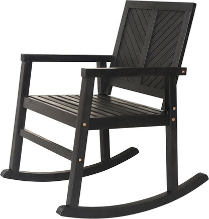 JONATHAN Y RCK100C Ned Modern Chevron-Back 300-Lbs Support Acacia Wood Patio Outdoor Rocking Chair for Garden, Lawn, Backyard, Pool, Deck, Beach, Firepit, Black