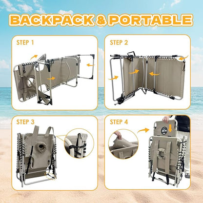 Backpack Sun Tanning Chair with Face Hole & Beach Table, 5-Position Adjustable Folding Lounge Chair Outdoor for Lawn Patio Garden