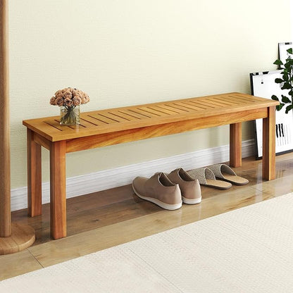 Giantex 52" Outdoor Benches of 2, Patio Wood Bench with Slatted Seat and Solid Wood Legs, 794 LB Capacity, Outside Acacia Wood Garden Bench for Patio, Entryway, Backyard, Porch