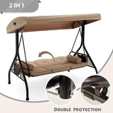 HOMREST 3 Seat Outdoor Porch Swing with Adjustable Canopy, Convertible Patio Swing Bed with Stand - Photo 2