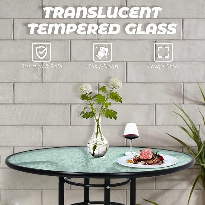 Dining Bistro Table Furniture Outdoor Patio Coffee Small Balcony End Outside Console Umbrella Hole Tempered Glass Conversation All Weather