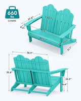 SERWALL Folding Adirondack Bench, HDPE All-Weather Adirondack Loveseat, 660 lbs Capacity - Photo 4