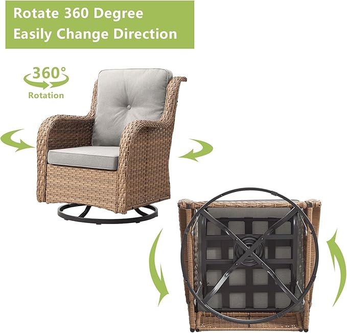 Rilyson Patio Furniture Swivel Chairs Set - 6 PC Wicker Rattan Outdoor Sectional Conversation Sets with 2 Rocking Chair - Photo 3