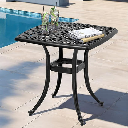Outdoor Side Table Cast Aluminum Metal Table Weather Resistant Small Patio Table for Garden, Pool, Balcony Table