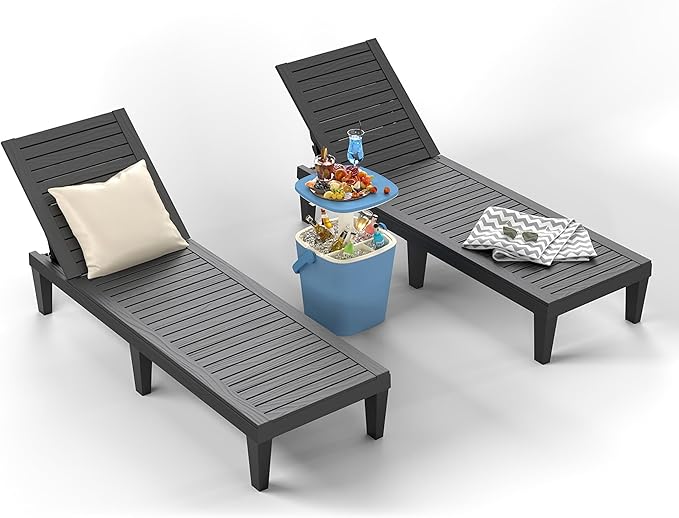 ROJIK Outdoor Chaise Lounge Chair Set of 2,with 5-Position Adjustable Backrest,Waterproof & Lightweight - Photo 1