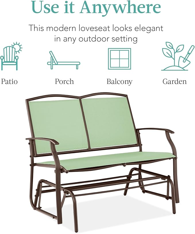 Best Choice Products 2-Person Outdoor Patio Swing Glider Steel Bench Loveseat Rocker for Deck, Porch w/Textilene Fabric - Photo 7