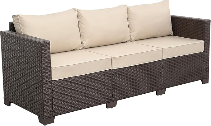 Valita Patio Furniture 3-seat Sofa Brown Wicker Outdoor Furniture Outdoor Couch Deep Seat High Backrest Waterproof - Photo 7