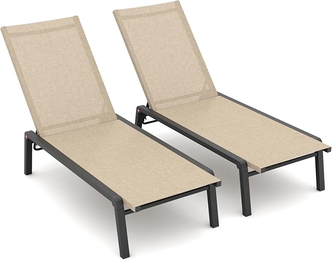 Patio Chaise Lounge Set of 2 with 4 Adjustable Backrest, Foldable Aluminum Chaise Lounge Chair Recliner for Outdoor - Photo 1