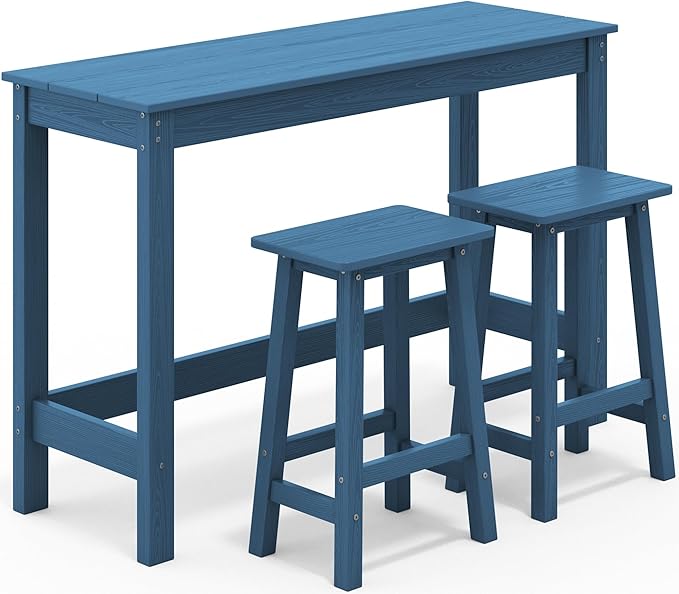 SERWALL 3-Piece Outdoor Bar Set, Rectangular All Weather HDPE Bar Height Patio Set - Photo 1