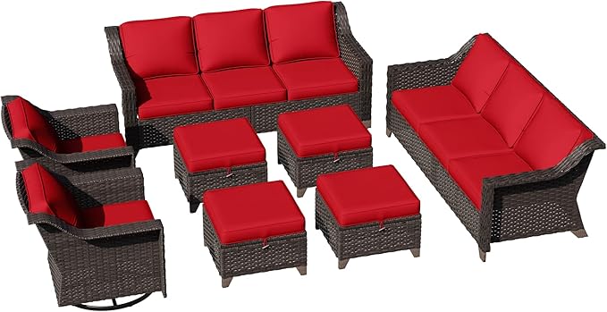 8 Pieces Patio Conversation Furniture Set - 2 Sofas, 4 Ottomans, 2 Swivel Chairs, 1 Side Table - Photo 7