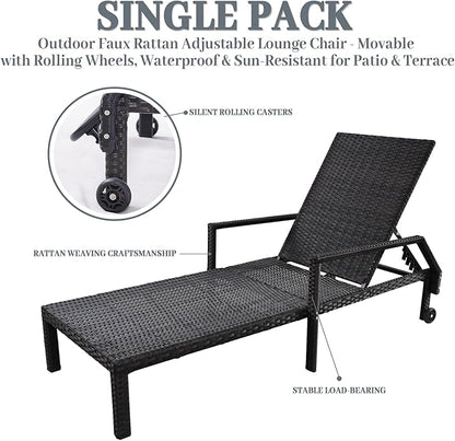 Outdoor Chaise Lounge Chair - Low-Maintenance, All-Weather Rattan Adjustable Recliner for Pool, Patio & Garden (2)