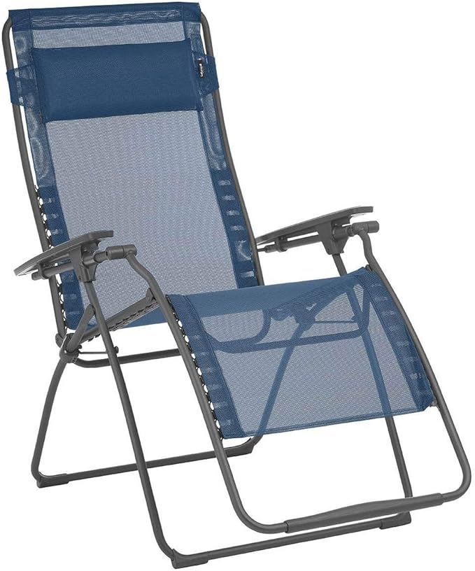 Lafuma Futura XL Zero Gravity Portable Ergonomic Outdoor Steel Framed Lawn Patio Recliner Folding Lounge Chair with Headrest Cushion, Ocean Blue