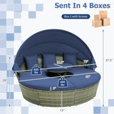 RELAX4LIFE Round Outdoor Daybed with Canopy, Rattan Wicker Sectional Sofa Set w/Cushions, Height Adjustable Table - Photo 3