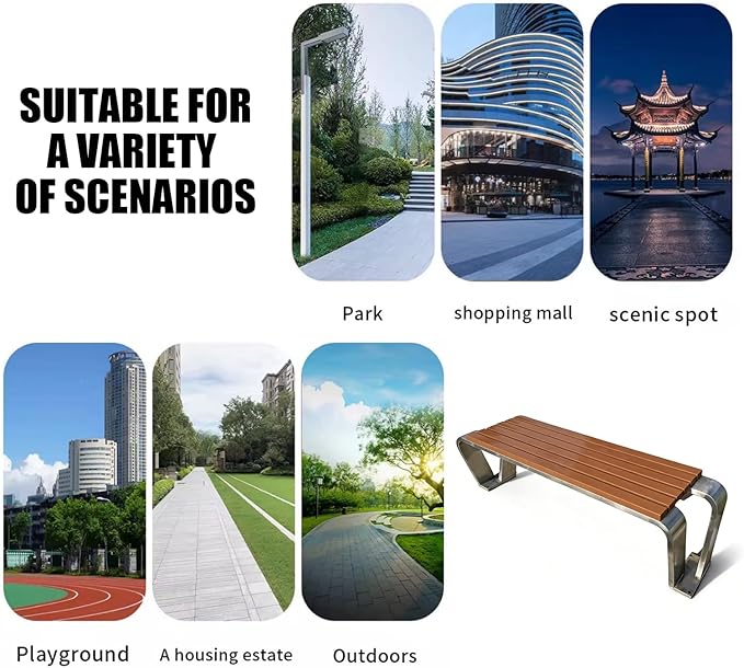 Outdoor Garden Bench, Metal Garden Bench, Stainless Steel and Wood-Look Finish, High Load Capacity, for Balcony, Pool, Lawn, Porch, Outside Brown 100cm/39.4in