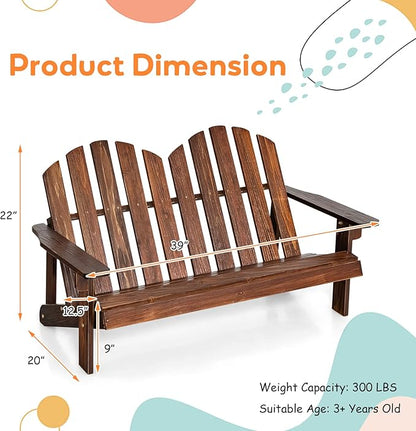 Giantex Kids 2-Seat Adirondack Chair - Fir Wood Double Loveseat with High Backrest, Arm Rest, 300 LBS Weight Capacity, Outdoor All Weather Porch Chair for Balcony, Backyard, Poolside, Yard (1, Coffee)