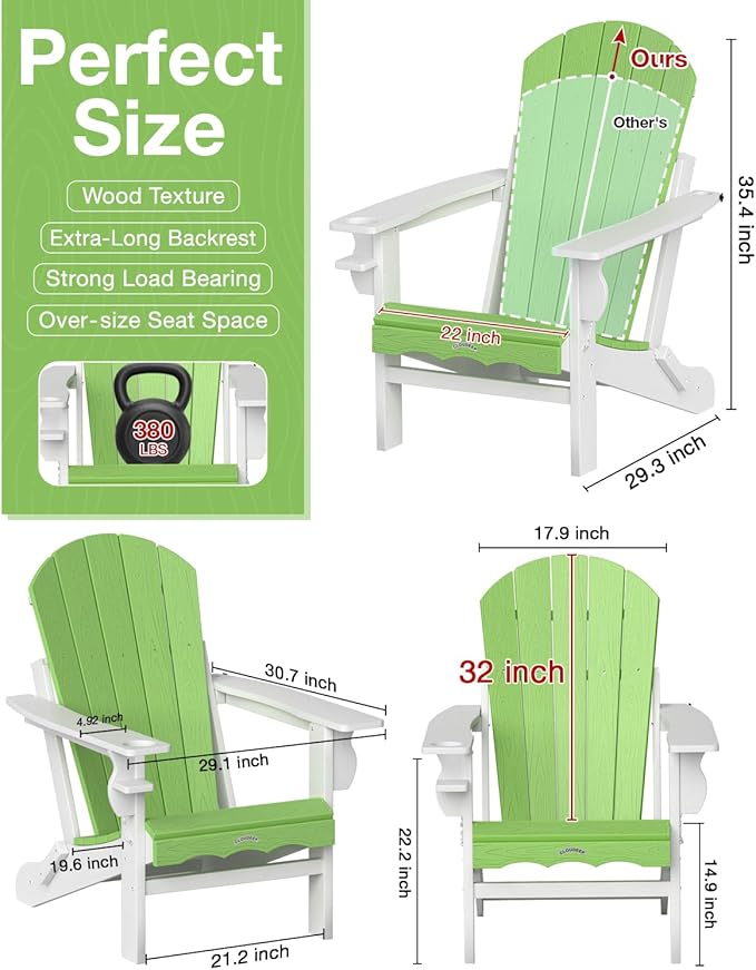 Folding Adirondack Chair –Recyclable HDPE Outdoor Adirondack Patio Chair with Cup Holder, Wood Texture & Umbrella Hole - Photo 2
