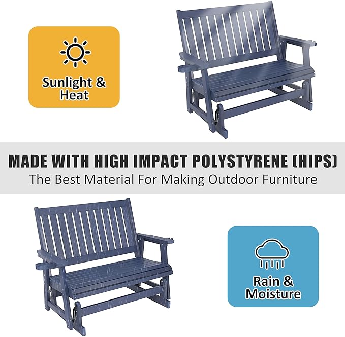 HIPS Patio Glider with Cup Holders, Durable Poly Lumber Material, All-Weather Resistant - Photo 5