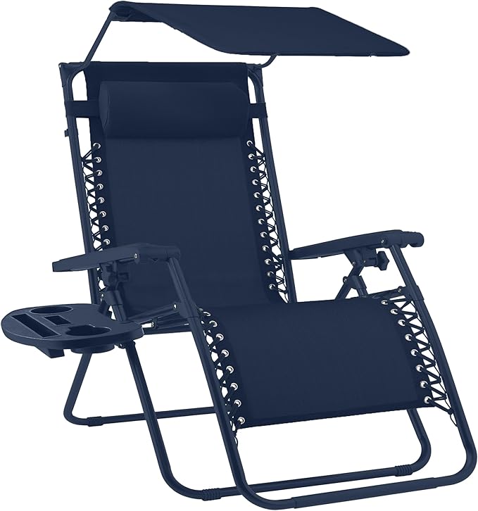 Best Choice Products Folding Zero Gravity Outdoor Recliner Patio Lounge Chair w/Adjustable Canopy Shade, Headrest - Photo 1
