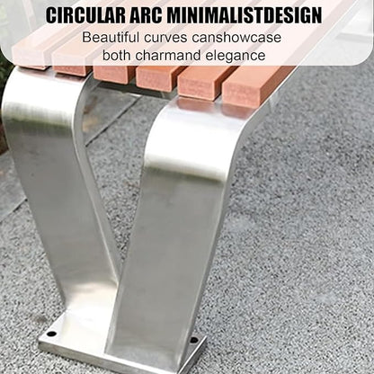 Outdoor Garden Bench, Metal Garden Bench, Stainless Steel and Wood-Look Finish, High Load Capacity, for Balcony, Pool, Lawn, Porch, Outside Brown 100cm/39.4in
