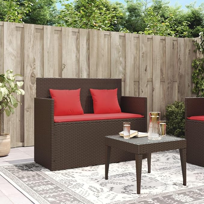 Garden Bench Deck Bench Patio Bench with Cushions Brown Poly Rattan - Photo 3