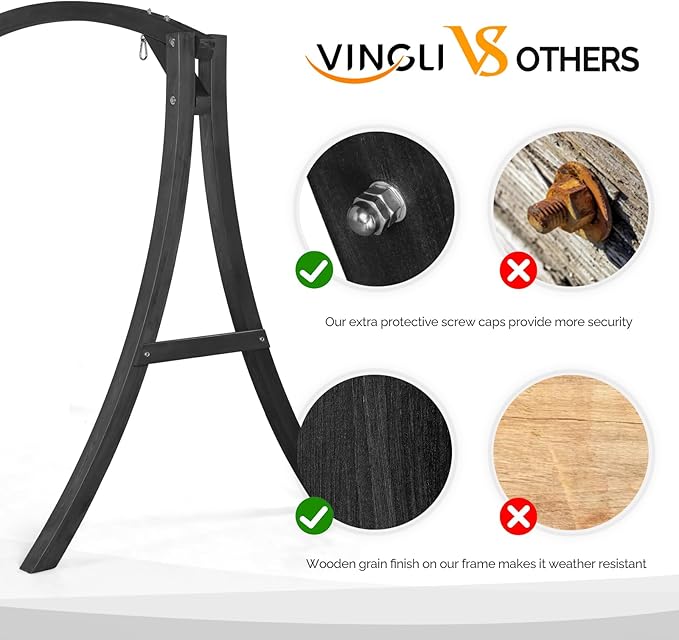 VINGLI Outdoor Wooden Swing Frame, Heavy Duty 1000 LBS A-Frame Swing Stand with Farmhouse Cottage Style - Photo 4