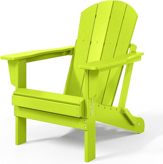 Costaelm 3 piece Patio Set, Outdoor Modern Adirondack Table and Chairs, All Weather Balcony Furniture Set Lounge Firepit Chairs for Outside Deck Garden Lawn Pool, Lime