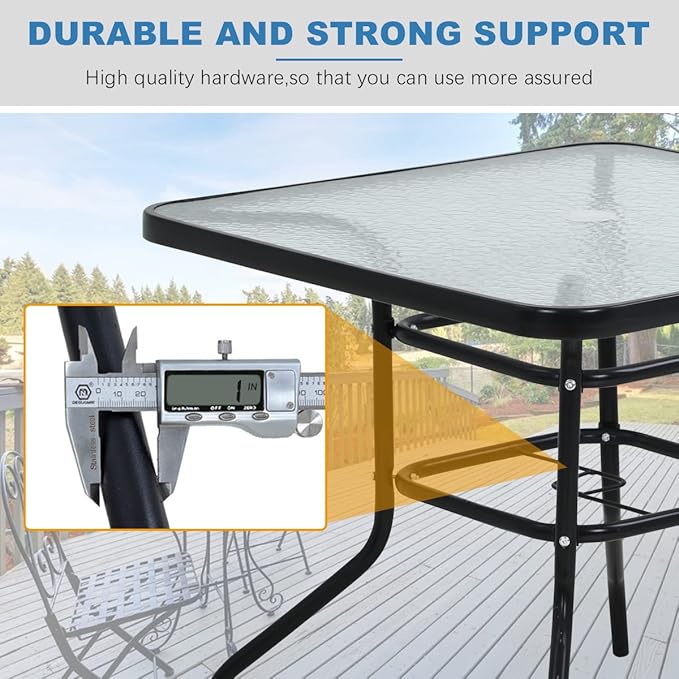 32" Square Outdoor Dining Table - Tempered Glass Top with Umbrella Hole - Photo 5