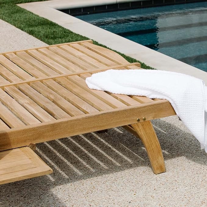 Ash & Ember Hawthorne Grade A Teak Double-Wide Reclining Lounge Chair, Four Adjustable Backrest Positions, Pull-Out Tray - Photo 6