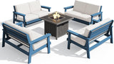 SERWALL Patio Furniture Set with 33” Fire Pit Table, HDPE Outdoor Sectional Sofa Set with Thickened Cushions - Photo 1