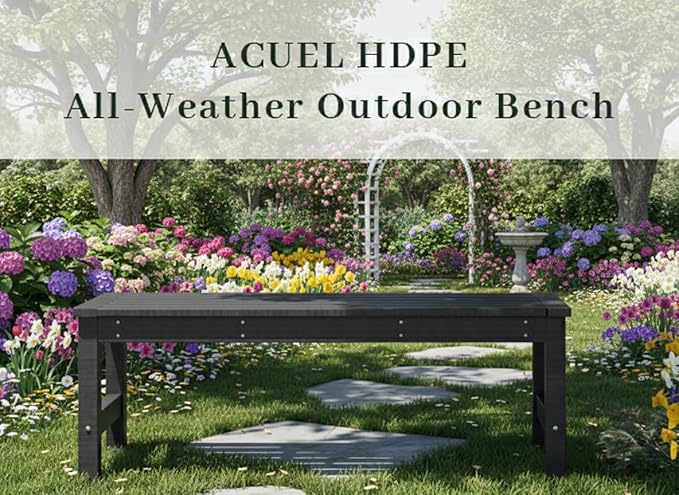 48" HDPE Outdoor Bench, All-Weather & Fade-Resistant 2-Person Garden Bench, Low Maintenance Patio Bench for Garden, Porch & Patio,Black