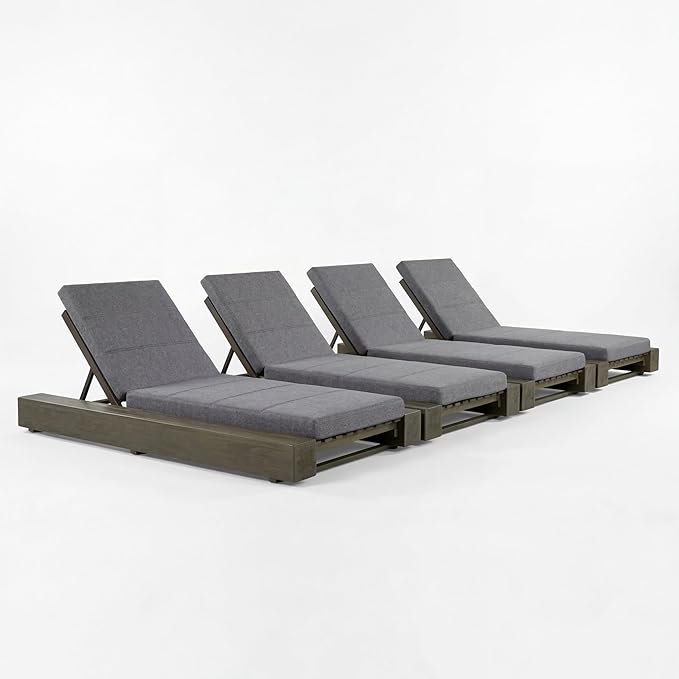 Christopher Knight Home Tory Acacia Wood Chaise Lounge Chair Outdoor Set of 4, Poolside Sun Lounger Recliner - Photo 5