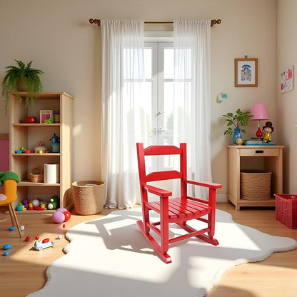 Toddler Rocking Chair Kids Child Wooden Small Baby Comfy Rocker Chairs Furniture for Nursery Bedroom Livingroom Outdoor Reading Room, Ages 3-6, Red