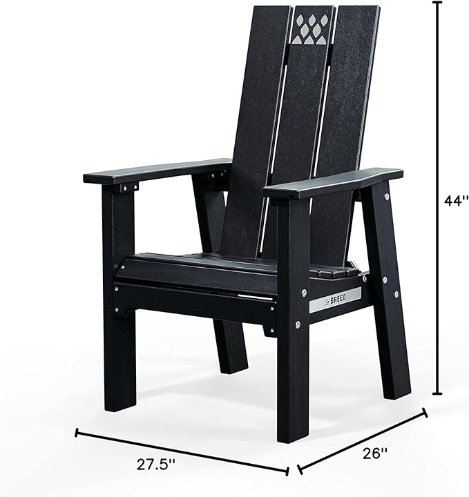 Breeo X Series Adirondack Campfire Chair – Poly Lumber Fire Pit Seat with 304 Stainless Steel Accents, Outdoor Patio & Camping Essentials with Arm Rest - Ergonomic, Sustainable Outdoor Chair - Black