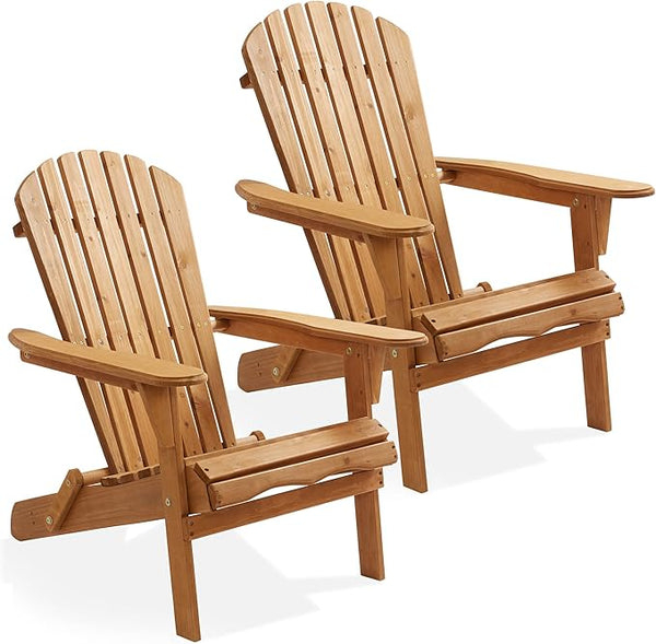 Casafield Folding Adirondack Chair, Set of 2 Cedar Wood Outdoor Fire Pit Lounge Chairs for Patio, Deck, Yard - Photo 1