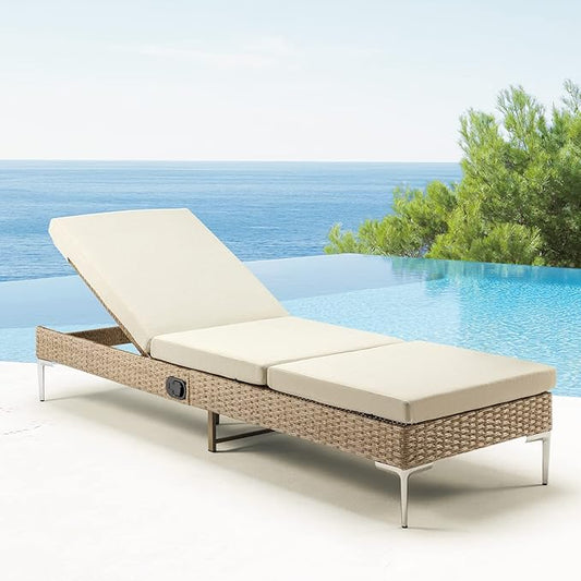 HOMREST Outdoor Chaise Lounge Chair Set of 6, Patio Wicker Lounge Chair with Adjustable Backrest, Rattan Pool Recliner with Removable Cushion Suitable for Outside Khaki