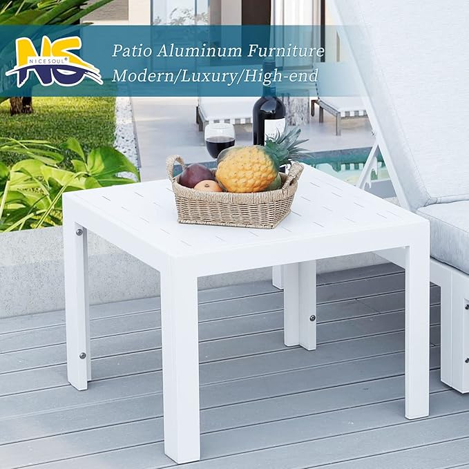 NICESOUL® 2 Pieces Aluminum Tables Side Tables for Outdoor Patio Porch Backyard Furniture Pieces in Pairs White