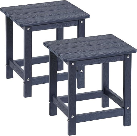 ONBRILL Outdoor Side Table Set of 2, Adirondack Small End Table, Indoor & Outdoor Use, HDPS Weather Resistant/Easy Maintenance for Patio, Pool, Deck, Porch, Garden, Shower, Outside- (2, Blue)