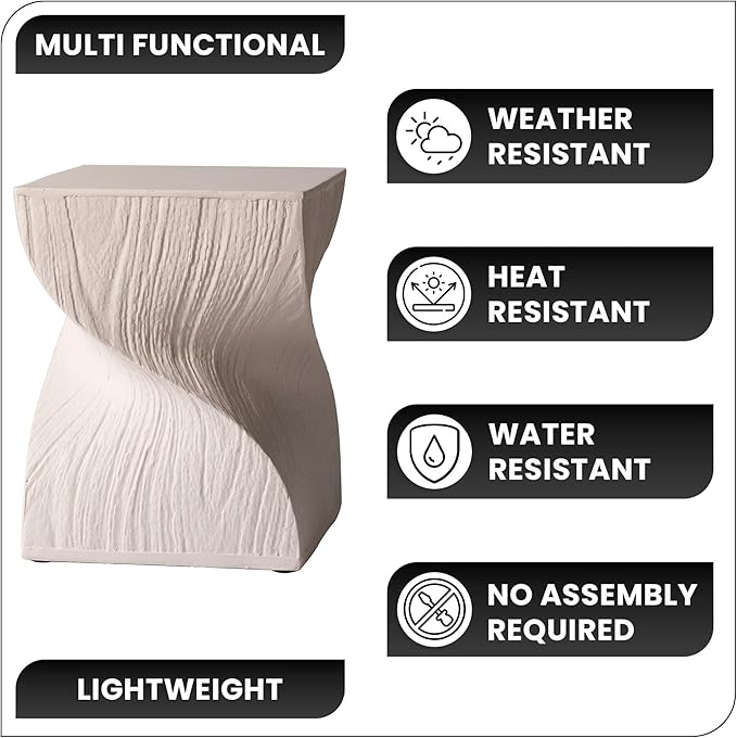 LeisureMod Square Side Table, Accent End Table for Home, Outdoor Patio, Living Room Sofa, Night Stand, Weather-Resistant, Onyx Series in Cream
