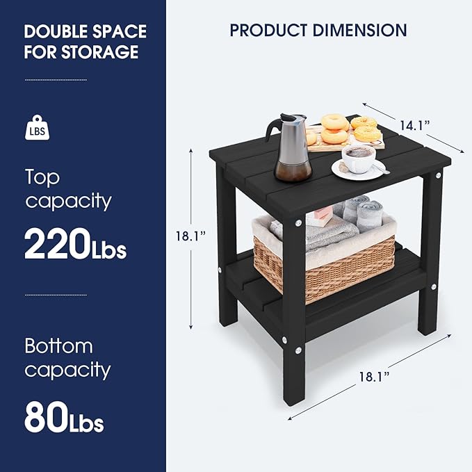 KINGYES Double Side Table, Adirondack End Table- Black