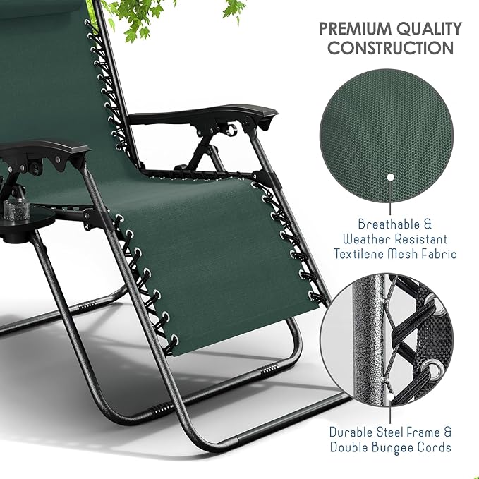 Nestl Zero Gravity Chairs 1 Pk, Portable Patio Lounge Outdoor with Pillows & Cup Holder Trays - Photo 7