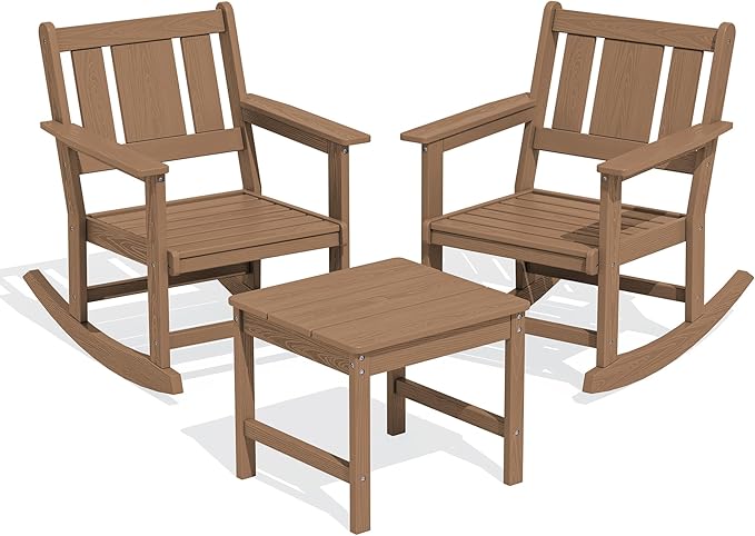 SERWALL Outdoor Rocking Chairs Set of 2 with Side Table, All-Weather HDPE 3 Piece Patio Furniture Set - Photo 3