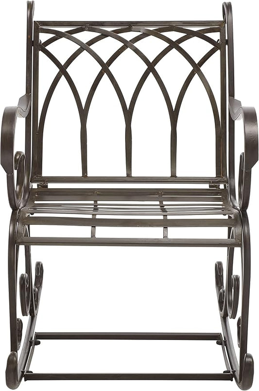 SAFAVIEH Outdoor Collection Medrano Victorian Rustic Brown Wrought Iron Rocking Chair