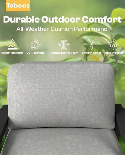 HDPE Patio Furniture Set 8 Seats, Outdoor Couch with Washable Thick Gray Cushions & Side Table, Outdoor Sectional Furniture for Backyard, Deck, Lawn, Porch (Black Frame)