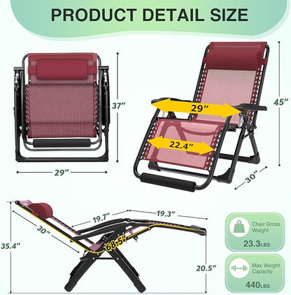 Suteck Oversized Zero Gravity Chair,29In XL Lounge Chair w/Removable Cushion&Headrest, Reclining Camping Chair w/Upgraded Lock and Footrest, Reclining Patio Chairs Recliner for Indoor Outdoor