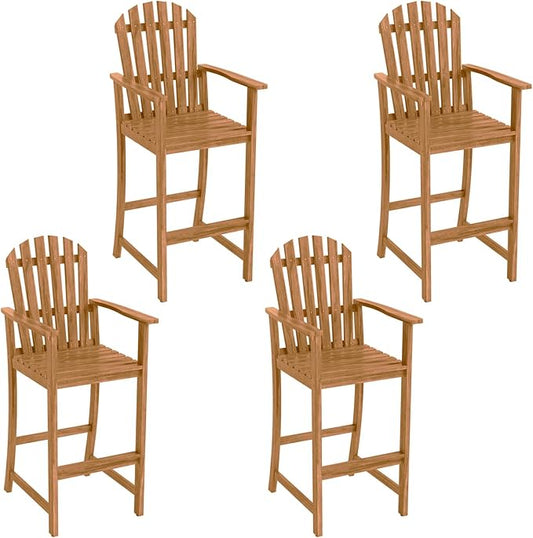Tangkula Tall Adirondack Chair, Outdoor Acacia Wood Bar Stool with Back, Armrests and Footrest, Bar Height Patio Chair for Balcony, Porch, Deck and Backyard (4,Natural)