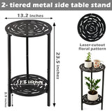 2-Tier Metal Round Side Table Black Accent Coffee Tables Small Space Corner Plant Stand Shelf for Indoor Outdoor Use - Photo 3